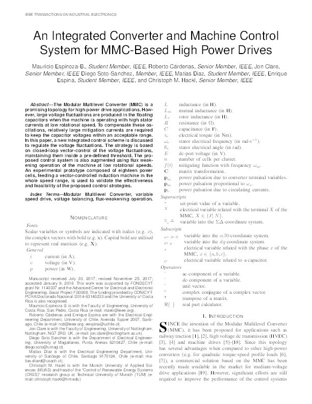 An integrated converter and machine control system for MMC-based high-power drives Thumbnail