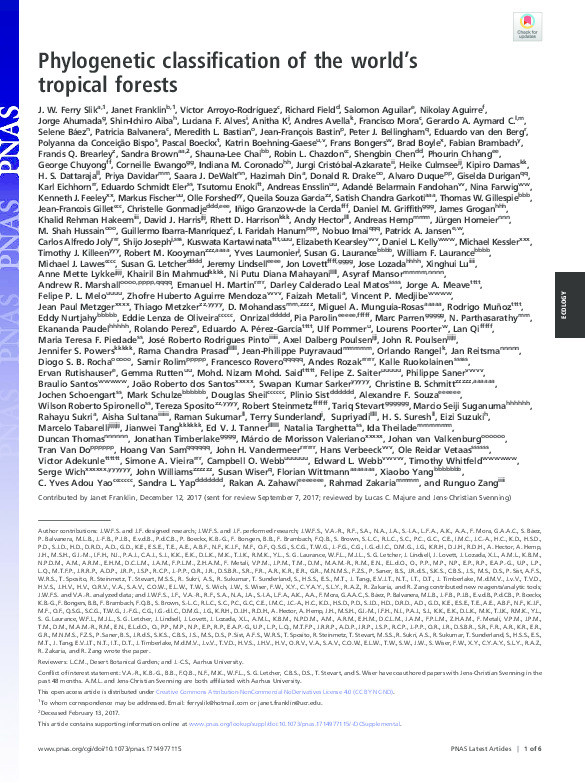 Phylogenetic classification of the world’s tropical forests Thumbnail