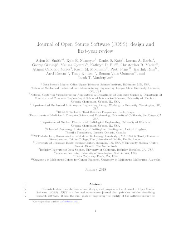 Journal of Open Source Software (JOSS): design and first-year review Thumbnail