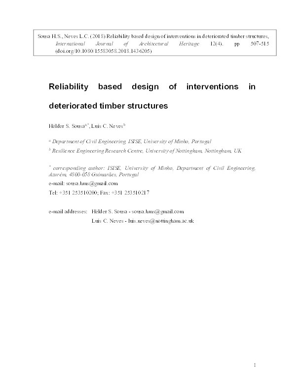 Reliability-based design of interventions in deteriorated timber structures Thumbnail