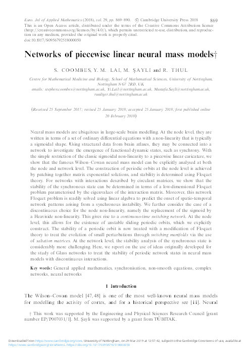 Networks of piecewise linear neural mass models Thumbnail