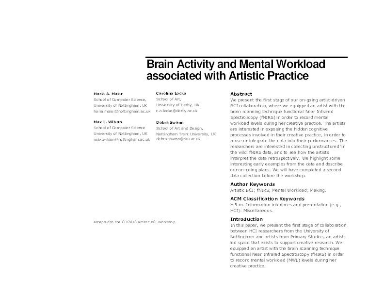 Brain activity and mental workload associated with artistic practice Thumbnail