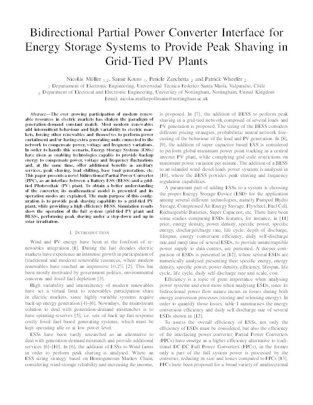 Bidirectional partial power converter interface for energy storage systems to provide peak shaving in grid-tied PV plants Thumbnail