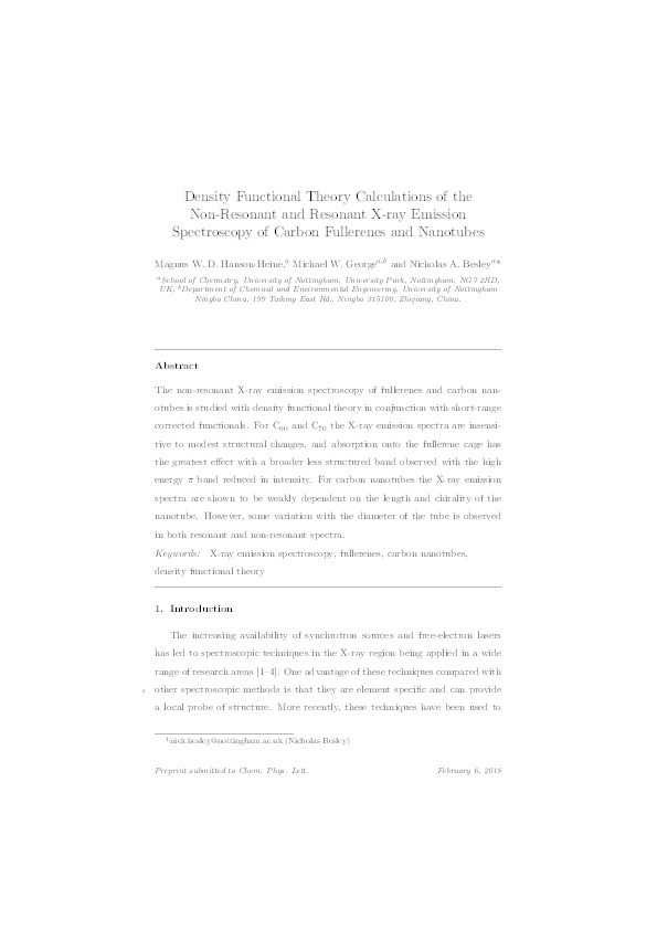 Density functional theory calculations of the non-resonant and resonant X-ray emission spectroscopy of carbon fullerenes and nanotubes Thumbnail