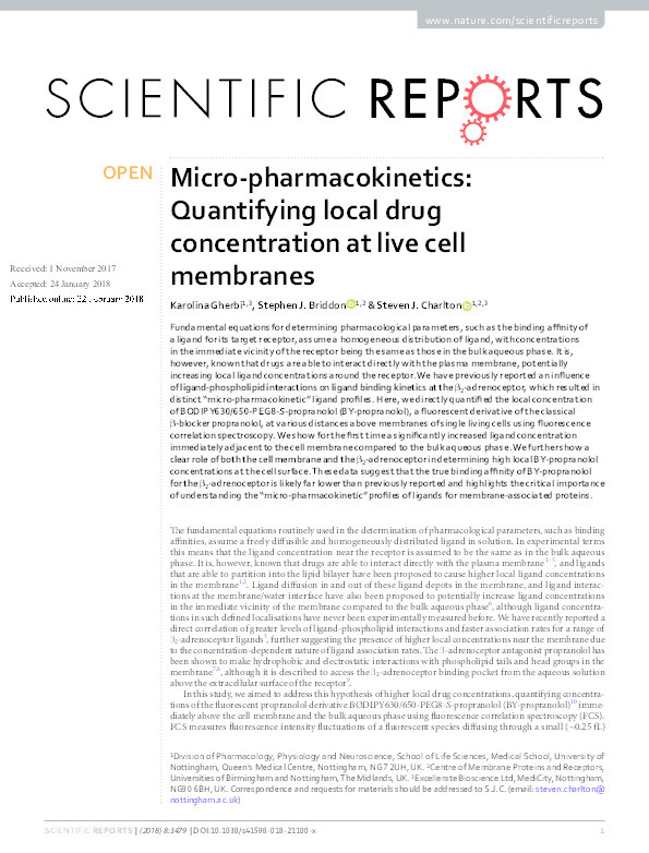 Micro-pharmacokinetics: quantifying local drug concentration at live cell membranes Thumbnail