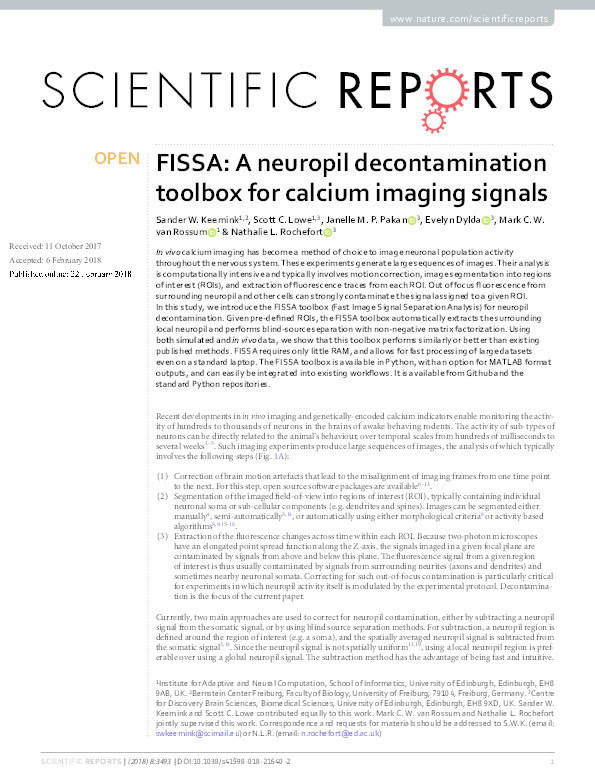 FISSA: a neuropil decontamination toolbox for calcium imaging signals Thumbnail