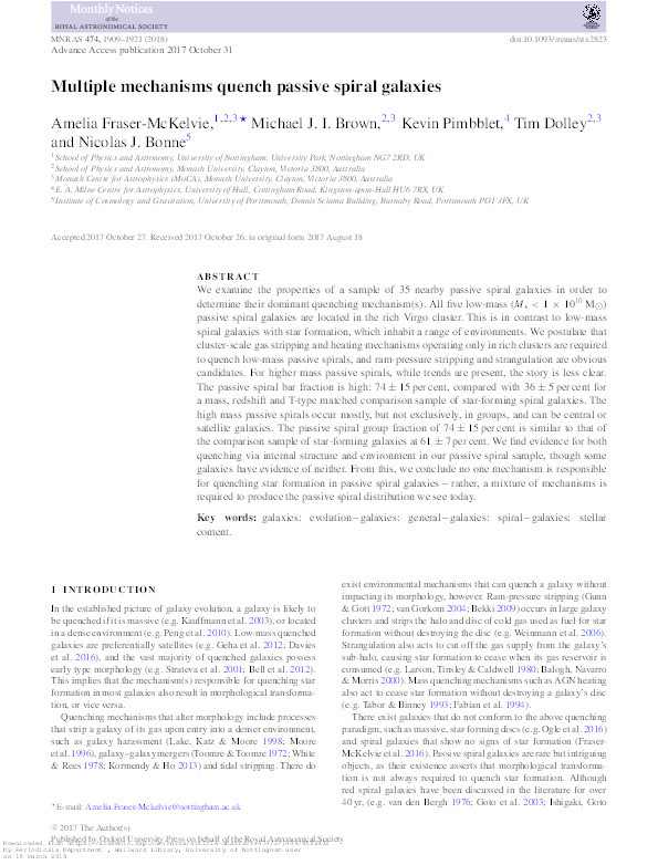 Multiple mechanisms quench passive spiral galaxies Thumbnail