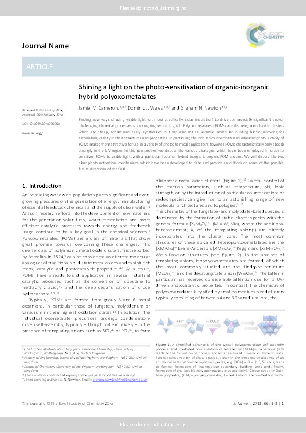 Shining a light on the photo-sensitisation of organic-inorganic hybrid polyoxometalates Thumbnail