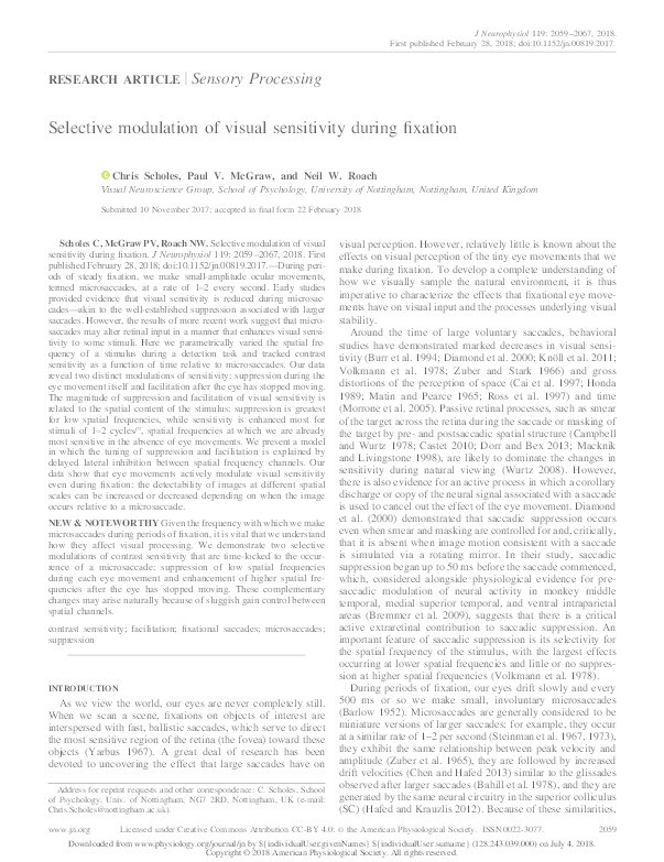 Selective modulation of visual sensitivity during fixation Thumbnail