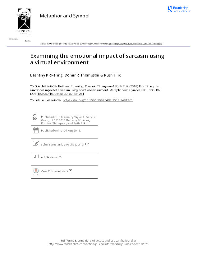 Examining the emotional impact of sarcasm using a virtual environment Thumbnail