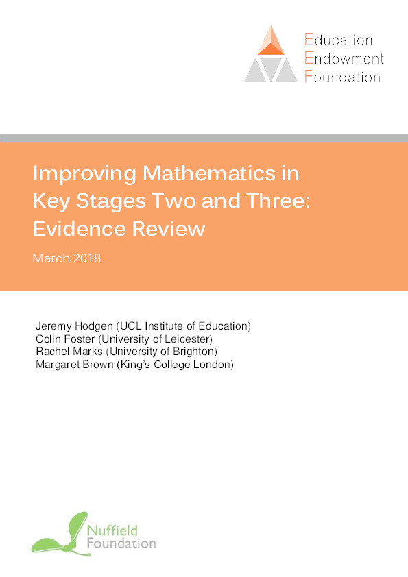 Evidence for review of mathematics teaching: improving mathematics in key stages two and three: evidence review Thumbnail
