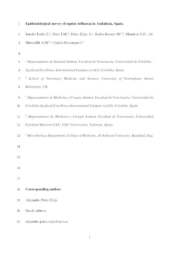 Epidemiological survey of equine influenza in Andalusia, Spain Thumbnail