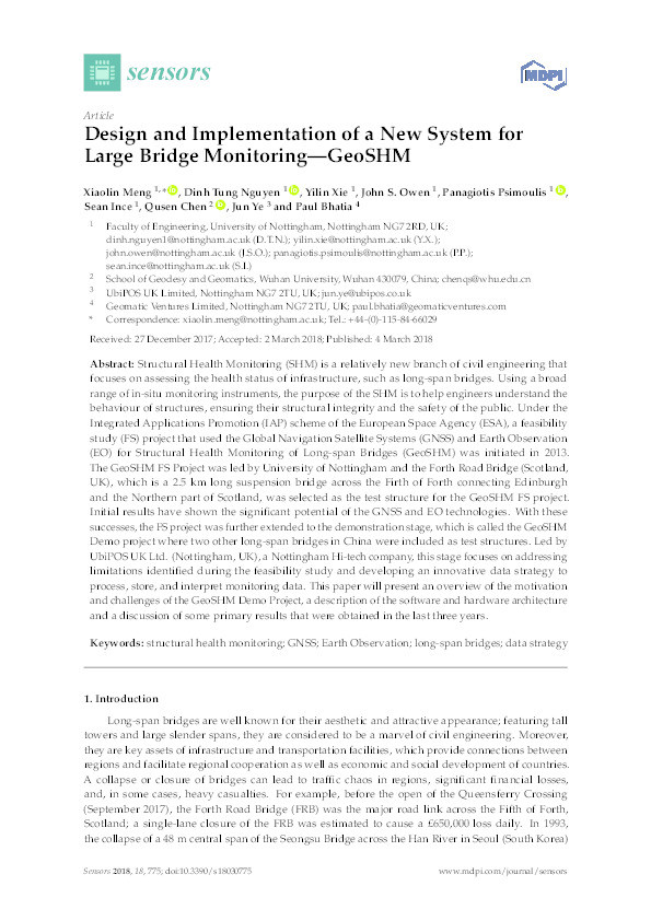 Design and implementation of a new system for large bridge monitoring—GeoSHM Thumbnail