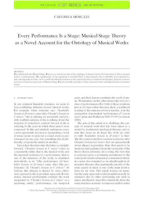 Every performance is a stage: musical stage theory as a novel account for the ontology of musical works Thumbnail