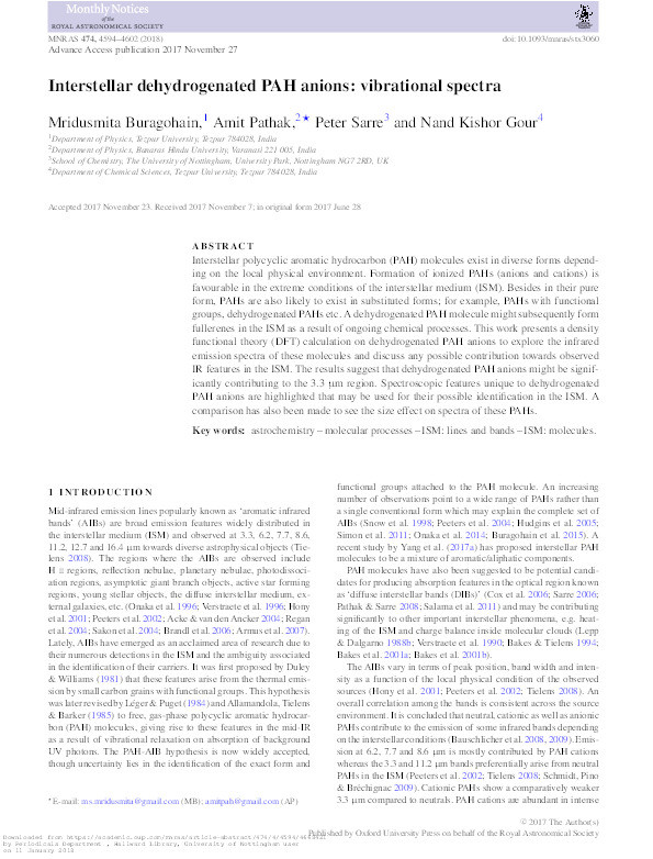 Interstellar dehydrogenated PAH anions: vibrational spectra Thumbnail