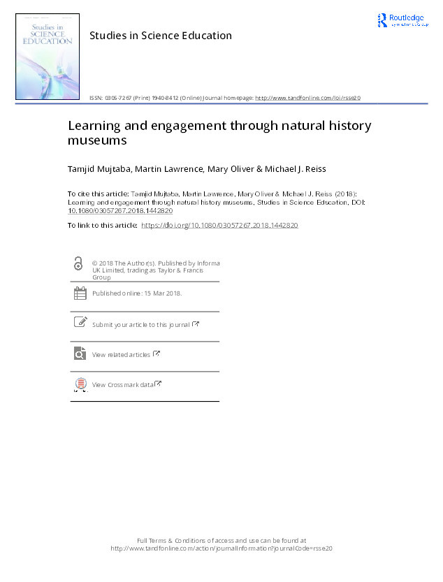 Learning and engagement through natural history museums Thumbnail