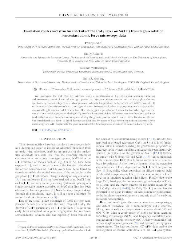 Formation routes and structural details of the CaF1 layer on Si(111) from high-resolution noncontact atomic force microscopy data Thumbnail