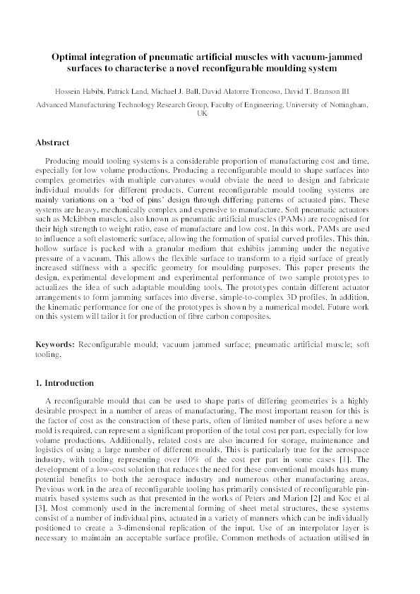 Optimal integration of pneumatic artificial muscles with vacuum-jammed surfaces to characterise a novel reconfigurable moulding system Thumbnail