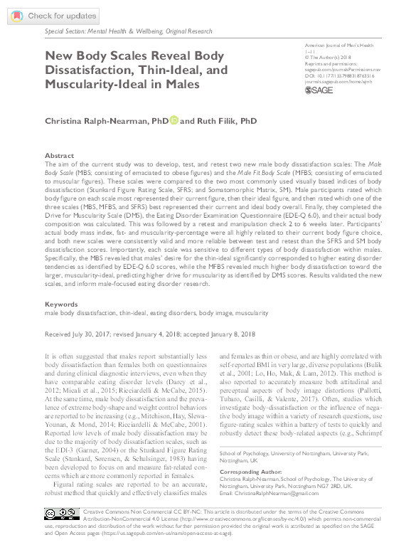 New body scales reveal body dissatisfaction, thin-ideal, and muscularity-ideal in males Thumbnail