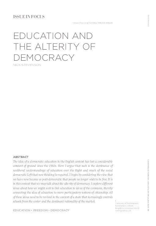 Education and the alterity of democracy Thumbnail
