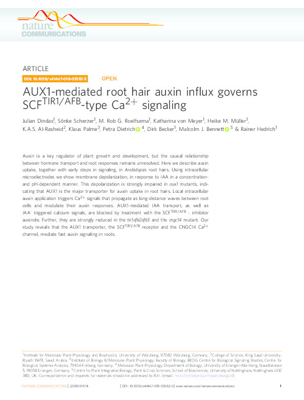 AUX1-mediated root hair auxin influx governs SCFTIR1/AFB-type Ca2+ signaling Thumbnail