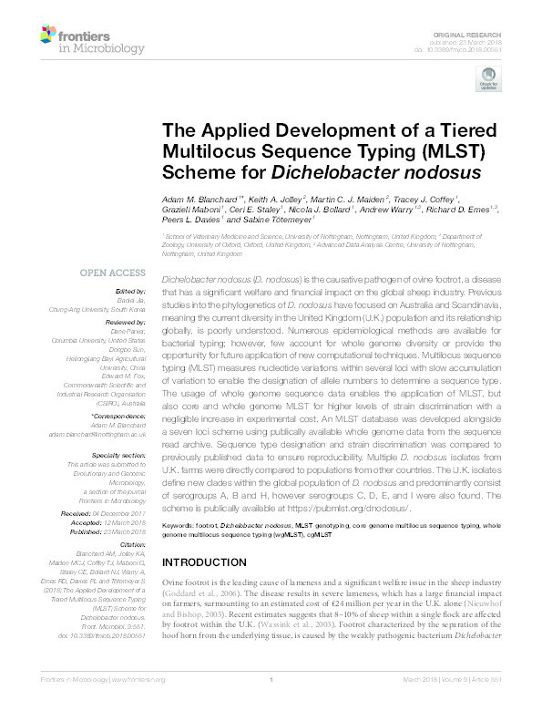 The applied development of a tiered multilocus sequence typing (MLST) scheme for Dichelobacter nodosus Thumbnail