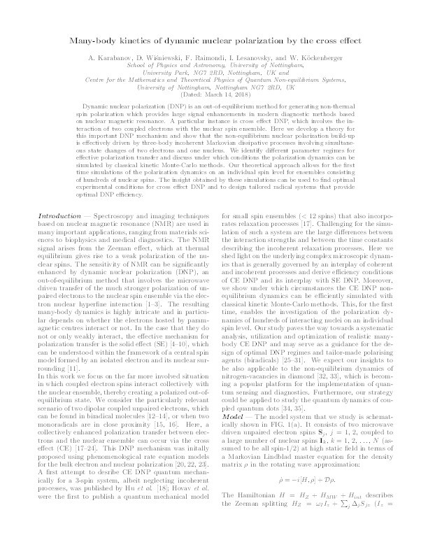 Many-body kinetics of dynamic nuclear polarization by the cross effect Thumbnail