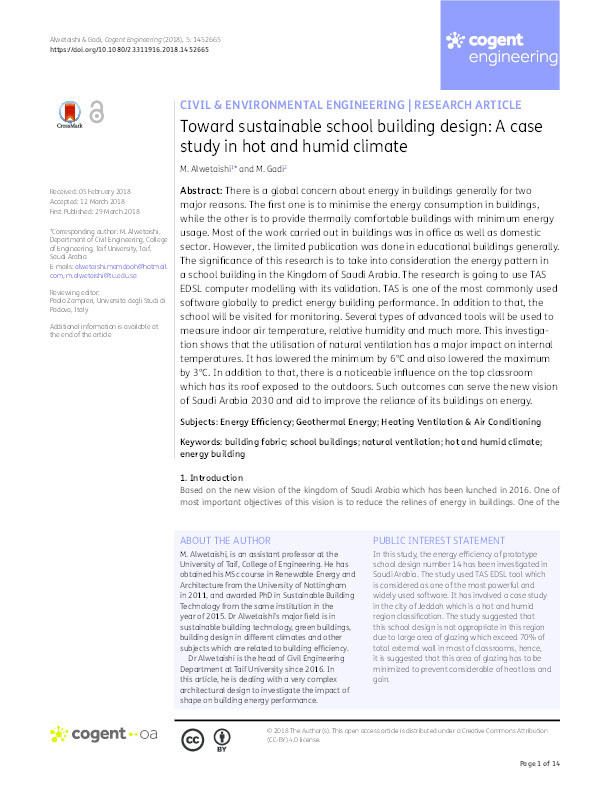 Toward sustainable school building design: a case study in hot and humid climate Thumbnail