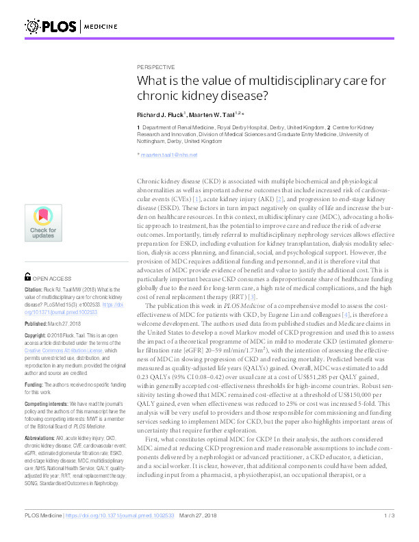 What is the value of multidisciplinary care for chronic kidney disease? Thumbnail