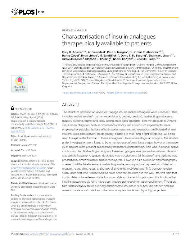 Characterisation of insulin analogues therapeutically available to patients Thumbnail