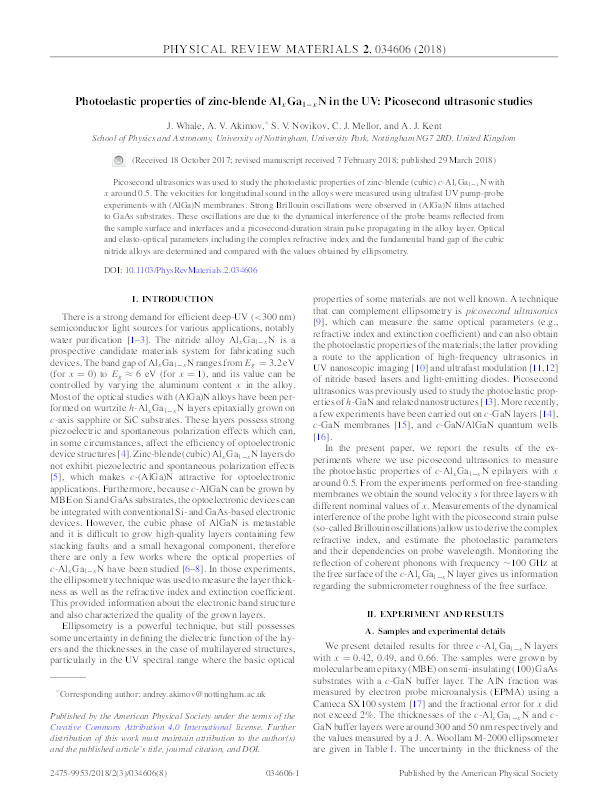 Photoelastic properties of zinc-blende (AlGa)N in the UV: picosecond ultrasonic studies Thumbnail