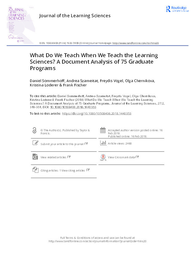 What do we teach when we teach the Learning Sciences? A document analysis of 75 graduate programs Thumbnail
