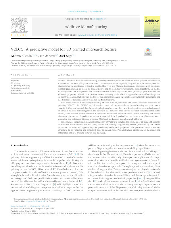 VOLCO: a predictive model for 3D printed microarchitecture Thumbnail