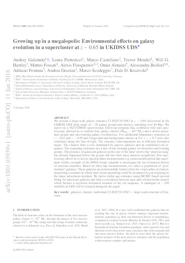 Growing up in a megalopolis: environmental effects on galaxy evolution in a supercluster at z?0.65 in UKIDSS UDS Thumbnail