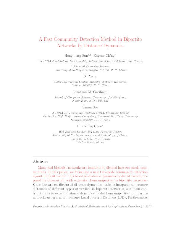 A fast community detection method in bipartite networks by distance dynamics Thumbnail