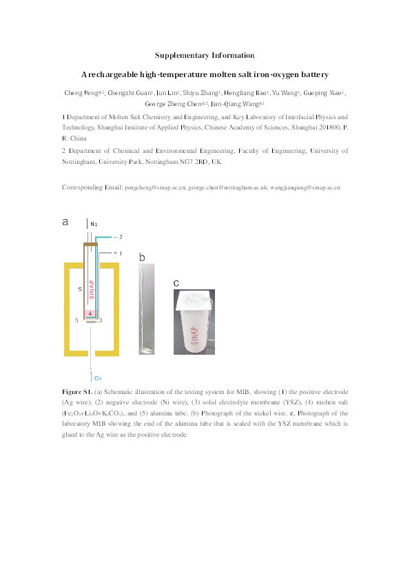A Rechargeable High-Temperature Molten Salt Iron–Oxygen Battery Thumbnail