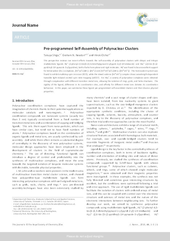 Pre-programmed self-assembly of polynuclear clusters Thumbnail