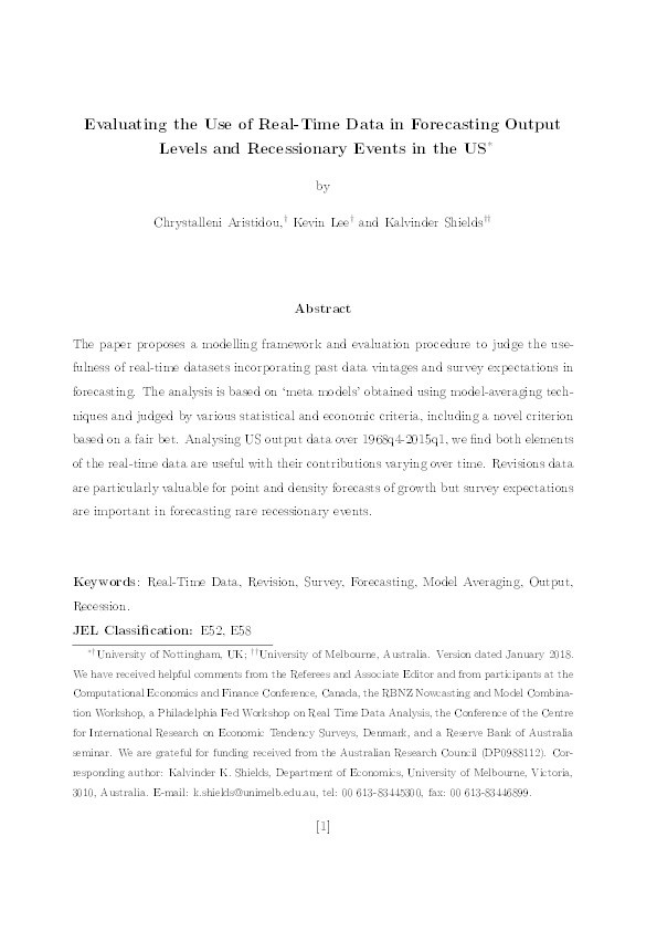 Evaluating the use of real-time data in forecasting output levels and recessionary events in the US Thumbnail