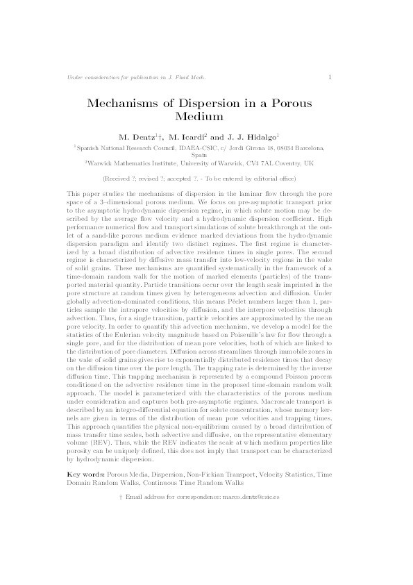 Mechanisms of dispersion in a porous medium Thumbnail