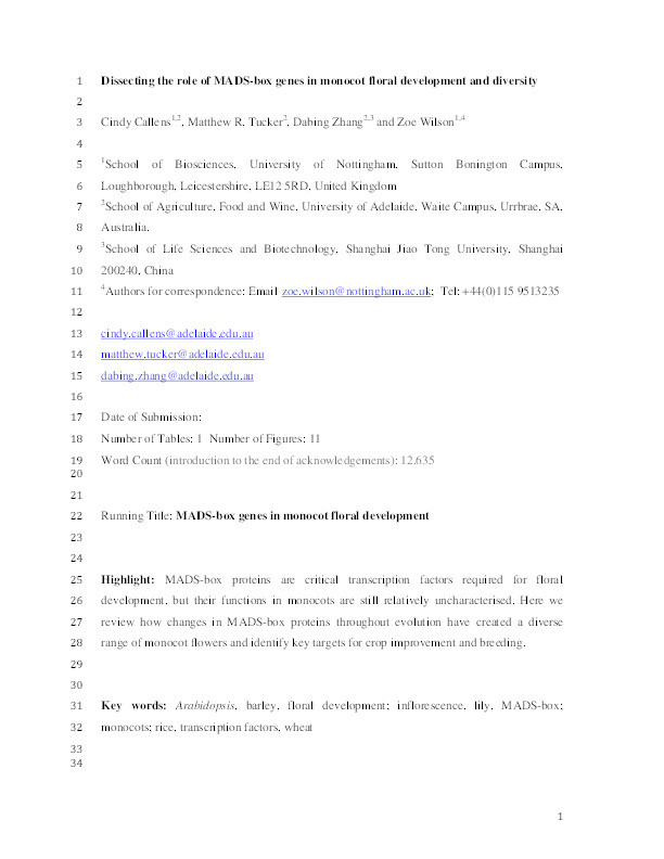 Dissecting the role of MADS-box genes in monocot floral development and diversity Thumbnail