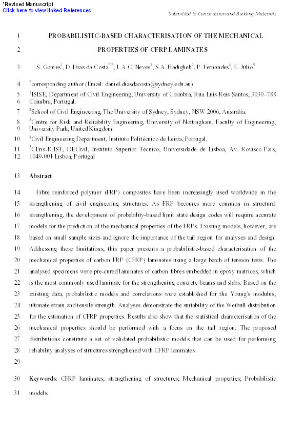 Probabilistic-based characterisation of the mechanical properties of CFRP laminates Thumbnail