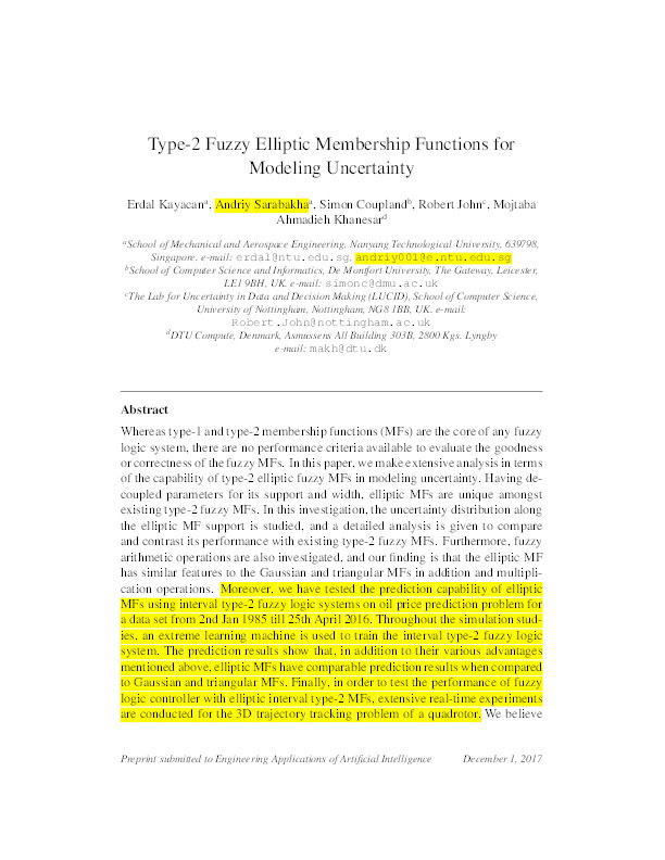 Type-2 fuzzy elliptic membership functions for modeling uncertainty Thumbnail