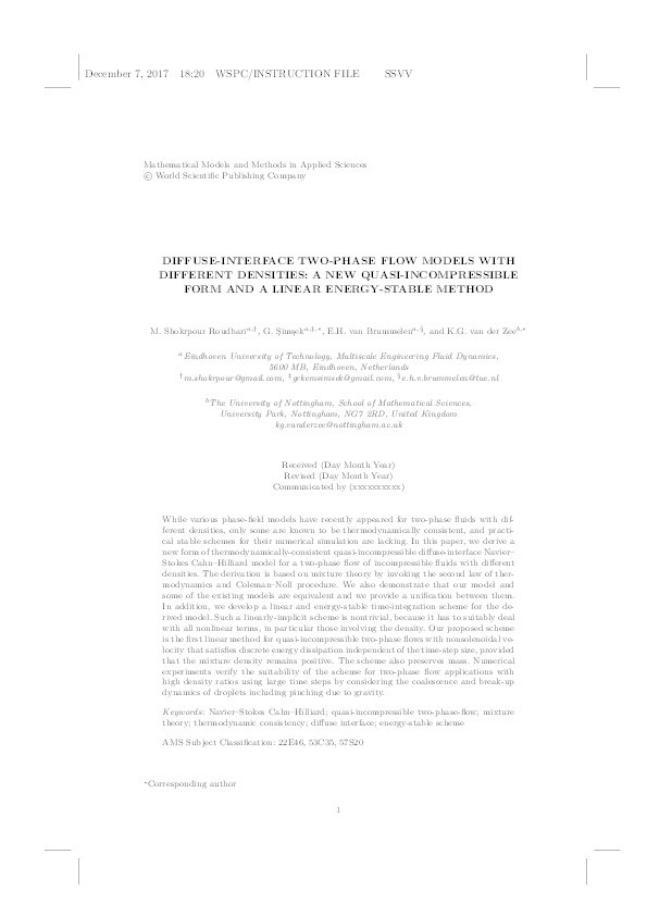 Diffuse-interface two-phase flow models with different densities: A new quasi-incompressible form and a linear energy-stable method Thumbnail