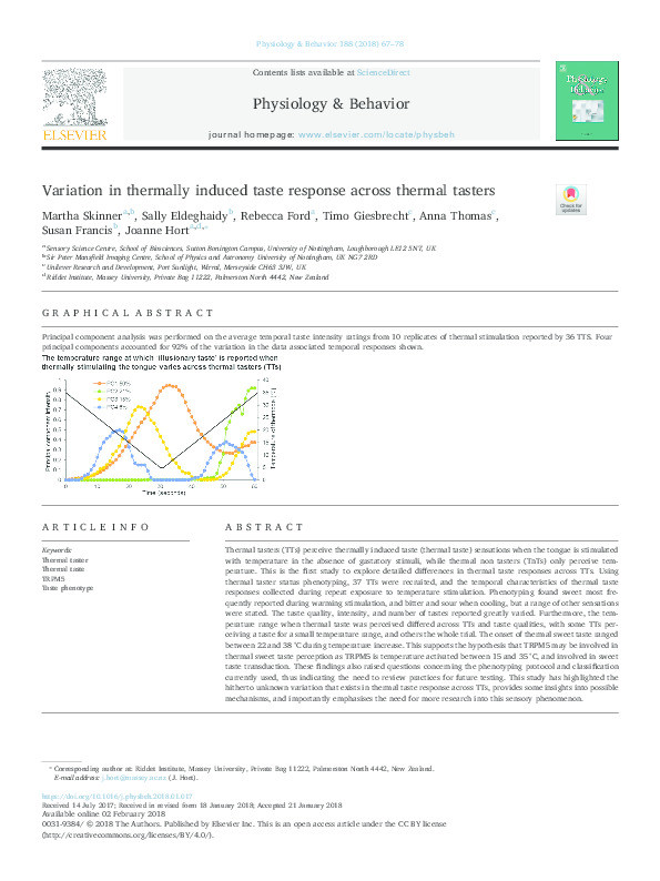 Variation in thermally induced taste response across thermal tasters Thumbnail