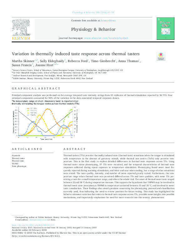 Variation in thermally induced taste response across thermal tasters Thumbnail