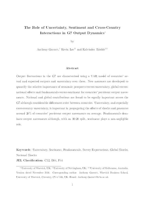 The role of uncertainty, sentiment and cross-country interactions in G7 output dynamics Thumbnail