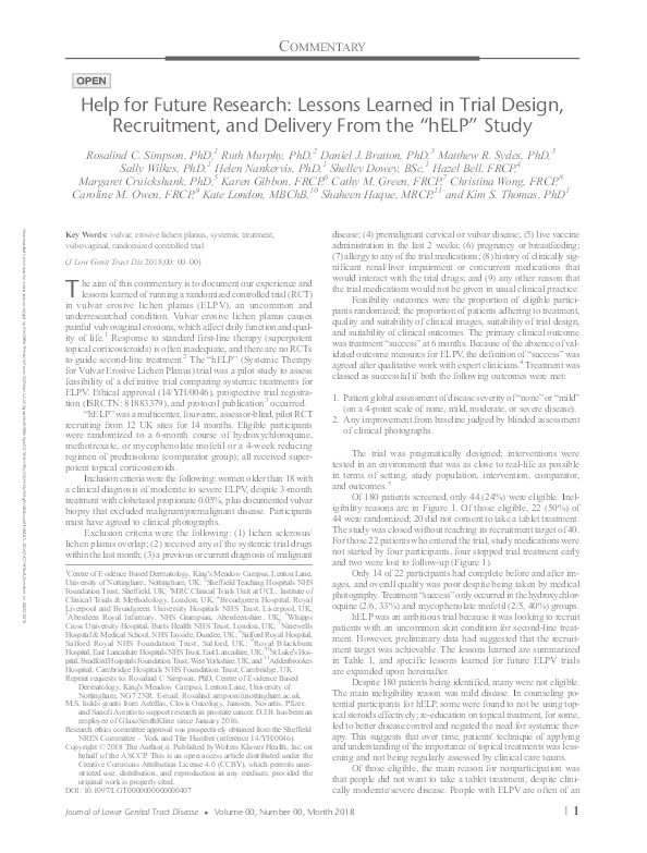 Help for Future Research: Lessons Learned in Trial Design, Recruitment, and Delivery From the “hELP” Study Thumbnail