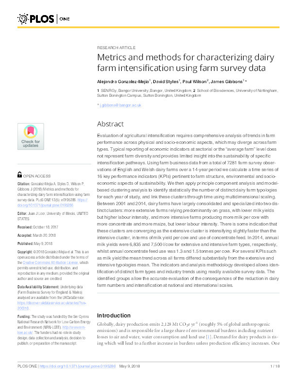Metrics and methods for characterizing dairy farm intensification using farm survey data Thumbnail