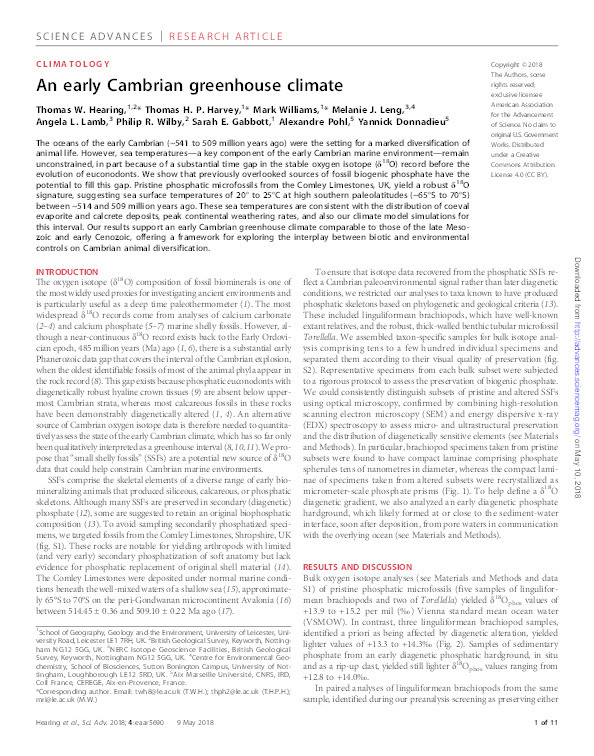 An early Cambrian greenhouse climate Thumbnail