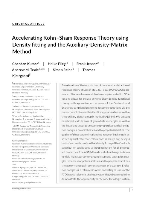 Accelerating Kohn–Sham response theory using density fitting and the auxiliary-density-matrix method Thumbnail